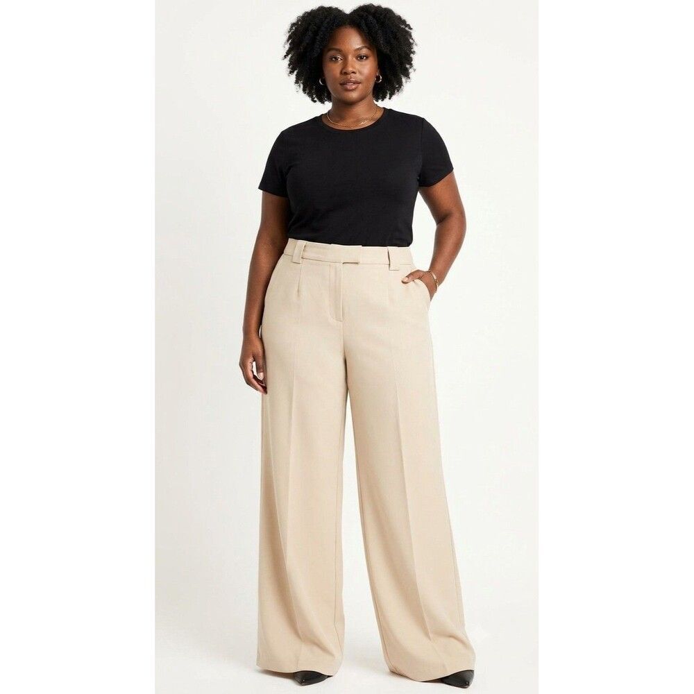 Scoop Women's Dress Pants Light Khaki Trousers Wide-Leg Pockets 16 NWT